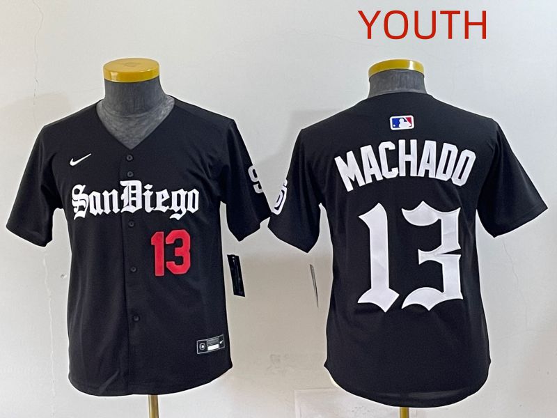 Youth 2025 San Diego Padres 13 Machado Black Five generations Joint Name Nike MLB Jersey style 5